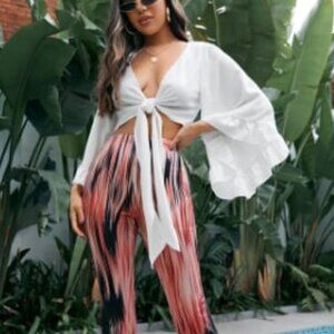 NWT OLIVACIOUS Crop Tie Batwing Sleeve Blouse Ivory M